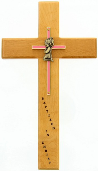 Baby Girl Baptism Wall Cross - 10 inch - Brown