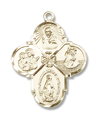 Men's Rounded Edge 4-Way Medal - 14K Solid Gold