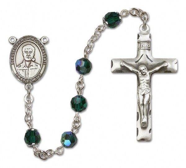 Blessed Pier Giorgio Frassati Sterling Silver Heirloom Rosary Squared Crucifix - Emerald Green