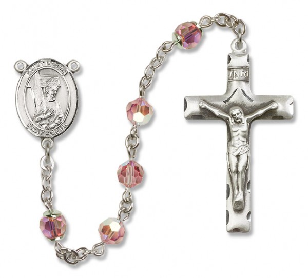 St. Helen Sterling Silver Heirloom Rosary Squared Crucifix - Light Rose