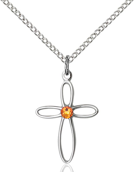 Cut-Out Cross Pendant with Birthstone Options - Topaz