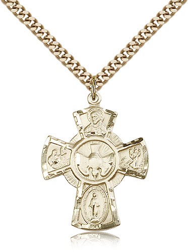 Men's Five-Way Medal with Large Center Dove - 14KT Gold Filled
