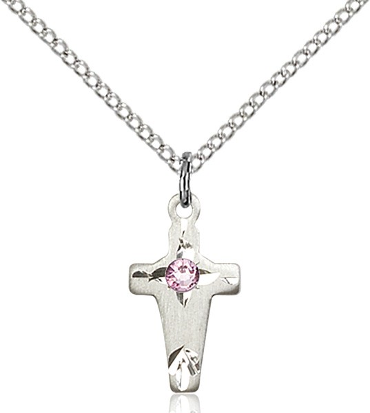 Square Edge Child's Cross Pendant with Birthstone Options - Light Amethyst