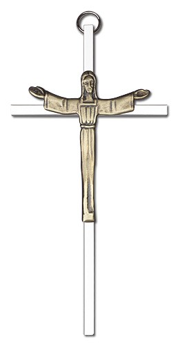 Contemporary Risen Christ Wall Crucifix 6&quot; - Two-Tone Silver
