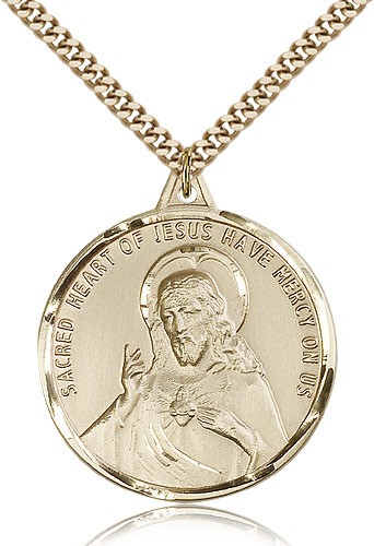 Men's Large Round Scapular Medal with Etched Border - 14KT Gold Filled