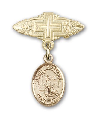 Pin Badge with St. Germaine Cousin Charm and Badge Pin with Cross - Gold Tone