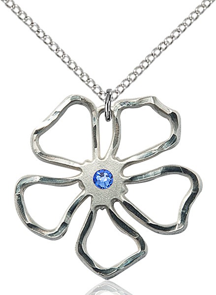 Five Petal Flower Pendant with Birthstone Center - Sapphire