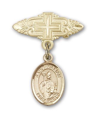Pin Badge with St. Kilian Charm and Badge Pin with Cross - 14K Solid Gold