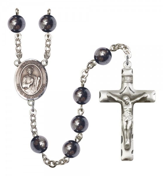 Men's San Judas Silver Plated Rosary - Silver