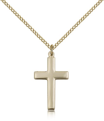 Women's Blockline Cross Medal - 14KT Gold Filled