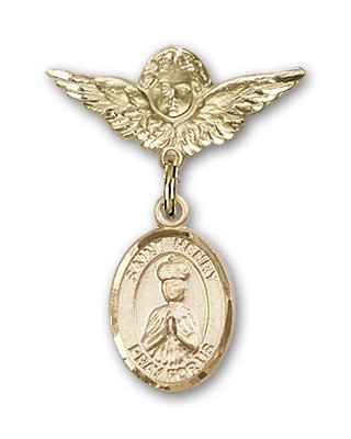 Pin Badge with St. Henry II Charm and Angel with Smaller Wings Badge Pin - Gold Tone
