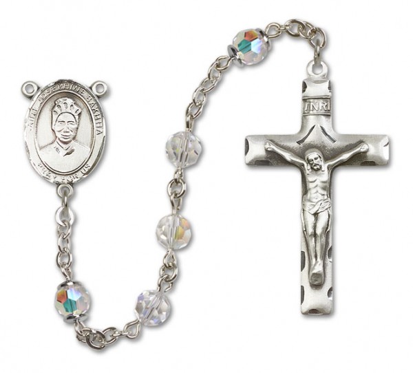 St. Josephine Bakhita Sterling Silver Heirloom Rosary Squared Crucifix - Crystal