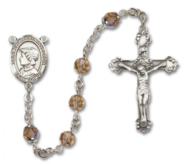 St. Elizabeth Ann Seton Sterling Silver Heirloom Rosary Fancy Crucifix - Topaz