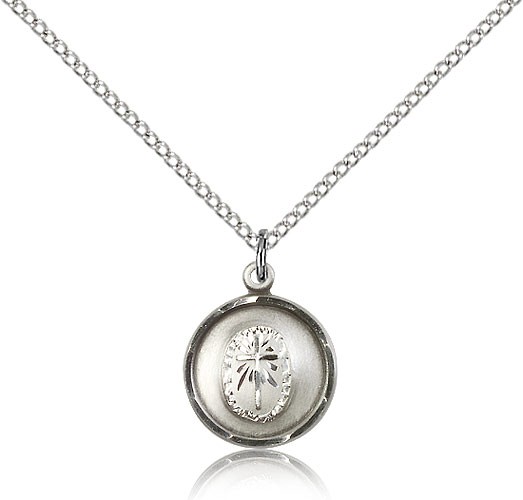 Round Etched Cross Necklace - Sterling Silver