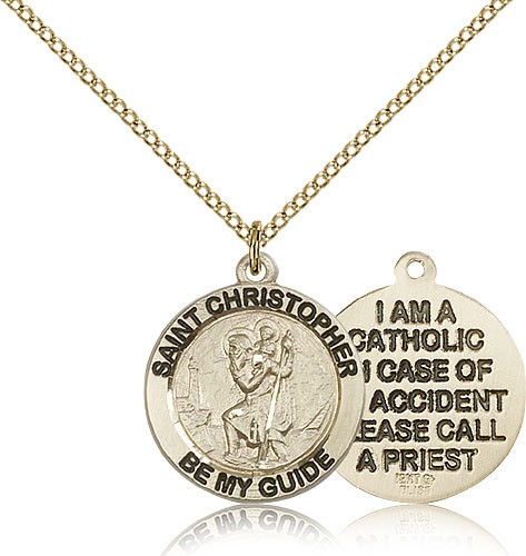 Women's Double-Sided I'm A Catholic St. Christopher Necklace - 14KT Gold Filled