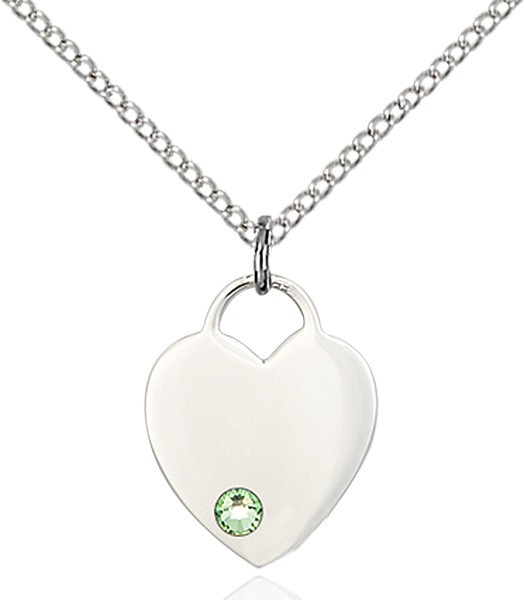 Small Heart Shaped Pendant with Birthstone Options - Peridot