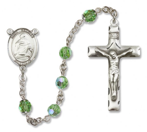 St. Charles Borromeo Sterling Silver Heirloom Rosary Squared Crucifix - Peridot