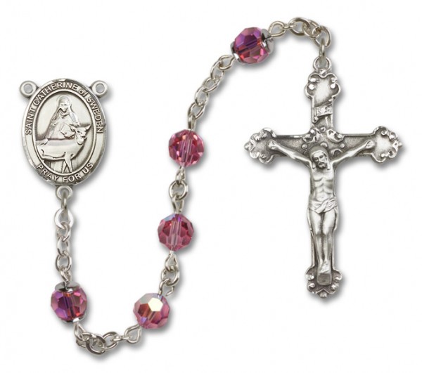 St. Catherine of Sweden Sterling Silver Heirloom Rosary Fancy Crucifix - Rose