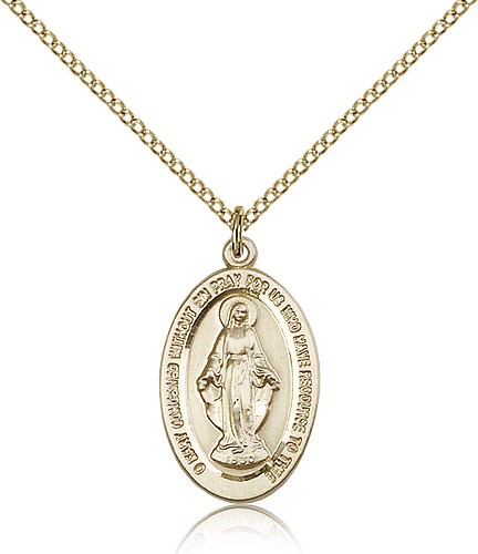 Women's Blue Enamel Center Miraculous Medal Pendant - 14KT Gold Filled