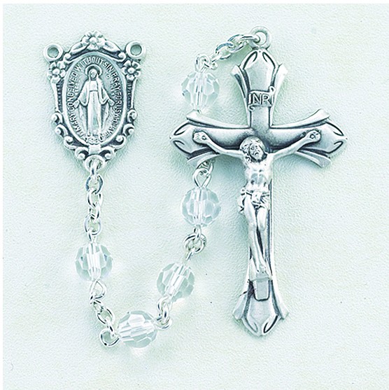 6mm Crystal Swarovski Bead Rosary in Sterling Silver - Crystal