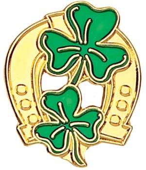 Horseshoe and Shamrock Lapel Pin - 1&quot; - Green | Gold