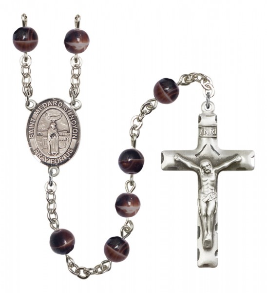 Men's St. Medard of Noyon Silver Plated Rosary - Brown