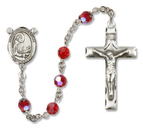 St. Bonaventure Sterling Silver Heirloom Rosary Squared Crucifix - Ruby Red