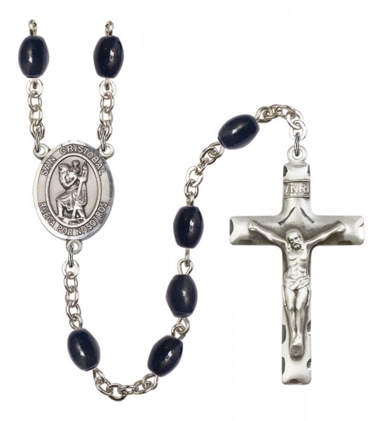 Men's San Cristobal Silver Plated Rosary - Black Oval