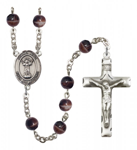 Men's Divino Nino Silver Plated Rosary - Brown