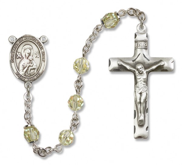 Our Lady of Perpetual Help Sterling Silver Heirloom Rosary Squared Crucifix - Zircon