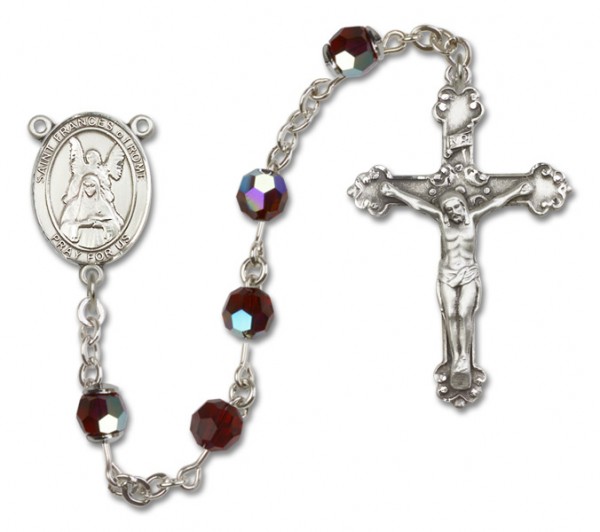 St. Frances of Rome Sterling Silver Heirloom Rosary Fancy Crucifix - Garnet