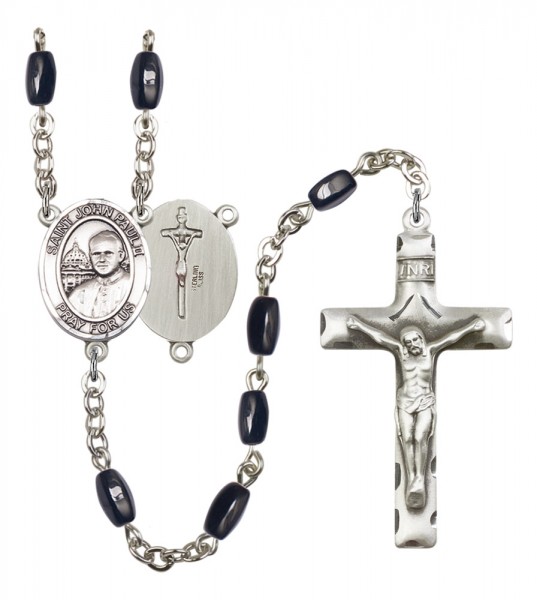 Men's St. John Paul II Silver Plated Rosary - Black | Silver