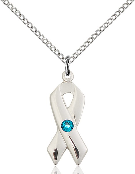 Awareness Ribbon Pendant with Birthstone Options - Zircon