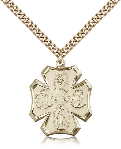 Wide Tip 4-Way Pendant with Descending Dove - 14KT Gold Filled