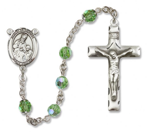 St. Ambrose Sterling Silver Heirloom Rosary Squared Crucifix - Peridot