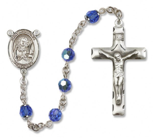 St. Apollonia Sterling Silver Heirloom Rosary Squared Crucifix - Sapphire