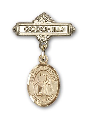Pin Badge with St. Valentine of Rome Charm and Godchild Badge Pin - 14K Solid Gold