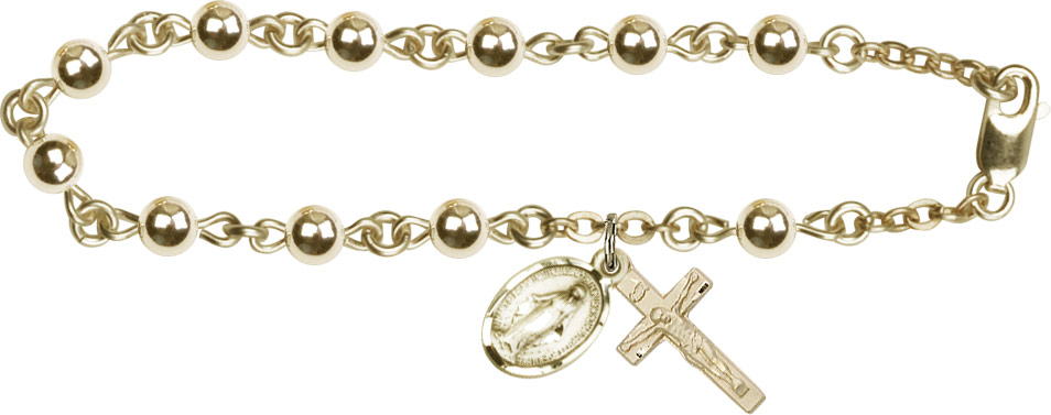 Women's Miraculous Medal Crucifix Pendant Rosary Bracelet - 14KT Gold Filled