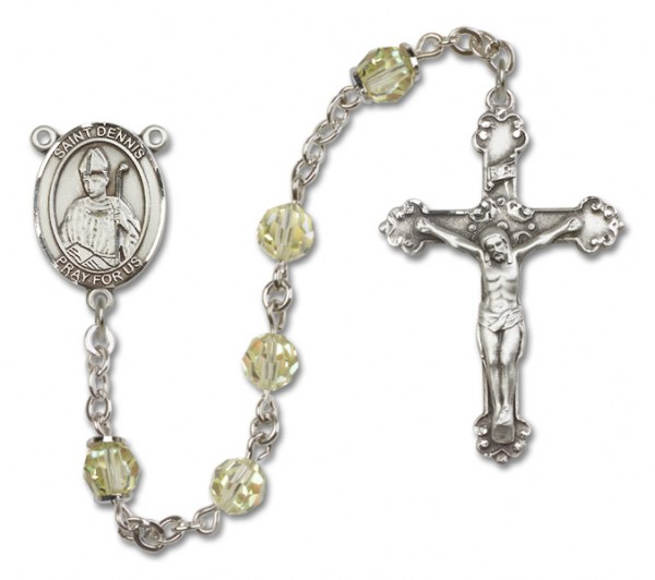 St. Dennis Sterling Silver Heirloom Rosary Fancy Crucifix - Zircon