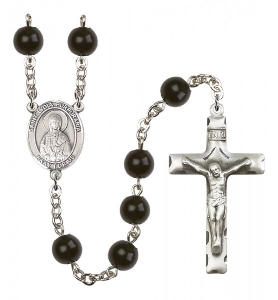 Men's St. Lydia Purpuraria Silver Plated Rosary - Black