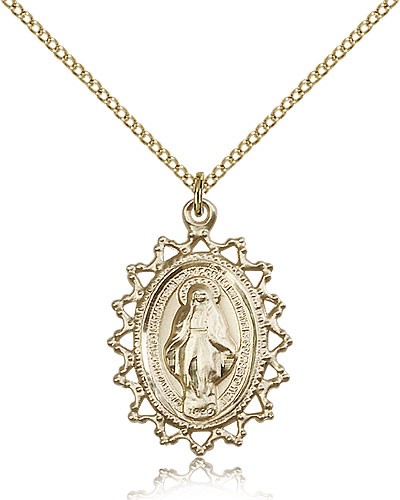Women's Pointed Tip Miraculous Medal - 14KT Gold Filled