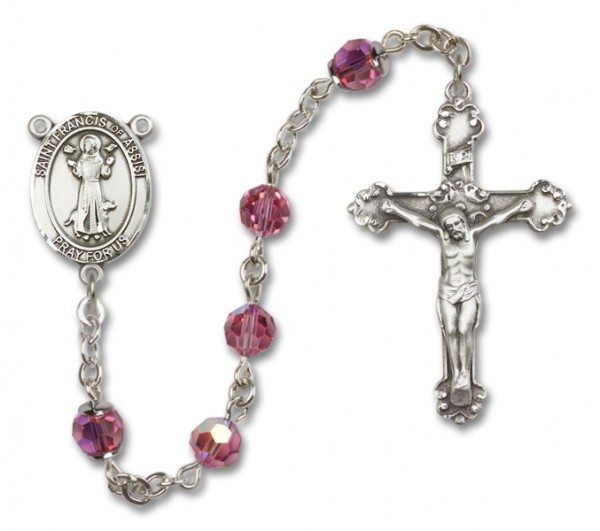 St. Francis of Assisi Sterling Silver Heirloom Rosary Fancy Crucifix - Rose
