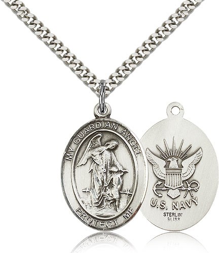 Guardian Angel Navy Medal - Sterling Silver