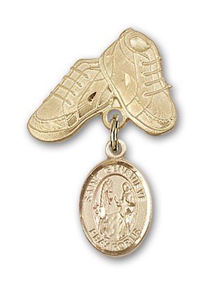 Pin Badge with St. Genevieve Charm and Baby Boots Pin - Gold Tone