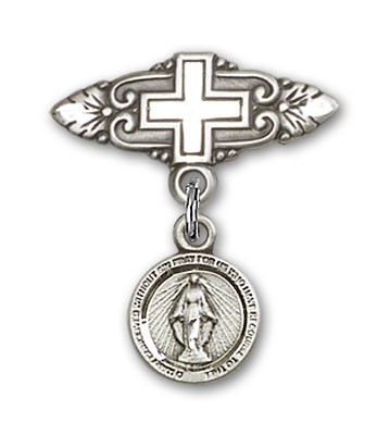 Baby Pin with Miraculous Charm and Badge Pin with Cross - Silver tone