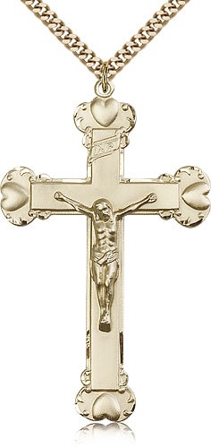 Men's Heart Tip Crucifix Pendant - 14KT Gold Filled