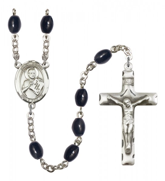 Men's St. Viator of Bergamo Silver Plated Rosary - Black Oval