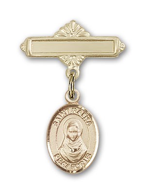 Pin Badge with St. Rafka Charm and Polished Engravable Badge Pin - 14K Solid Gold