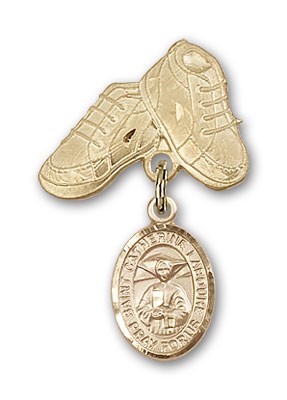 Pin Badge with St. Catherine Laboure Charm and Baby Boots Pin - Gold Tone