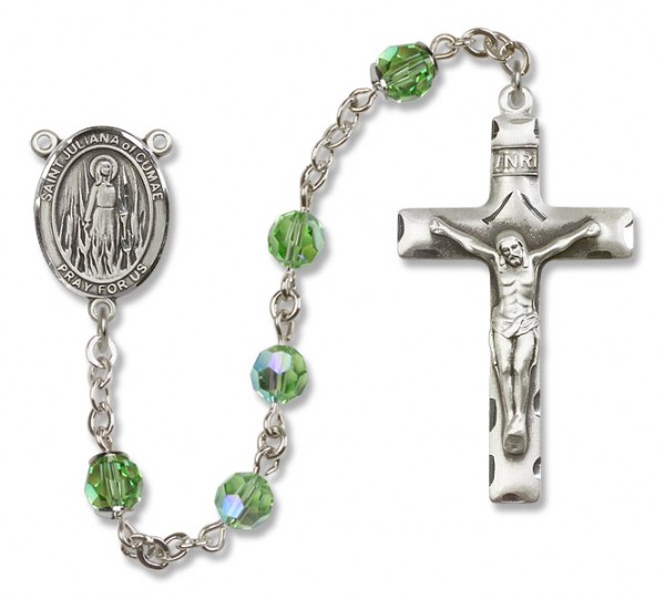 St. Juliana Sterling Silver Heirloom Rosary Squared Crucifix - Peridot